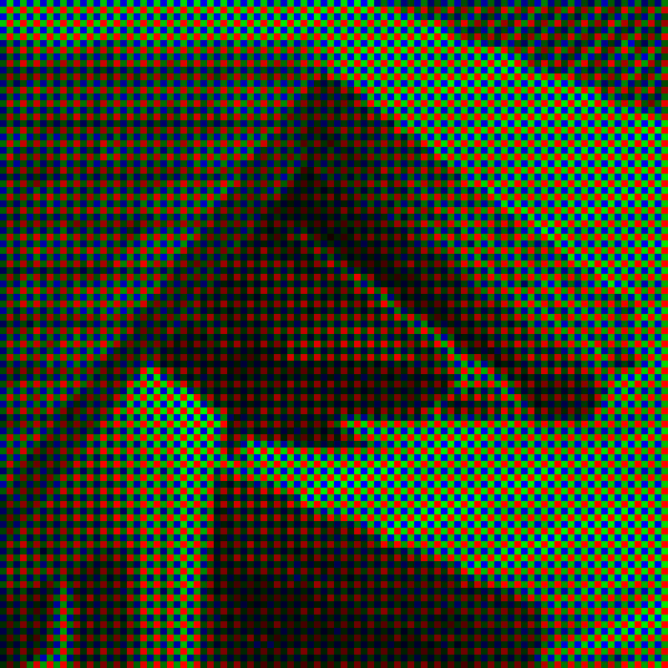 Animated sequence showing a single color channel view of the house roof with repeated channel data